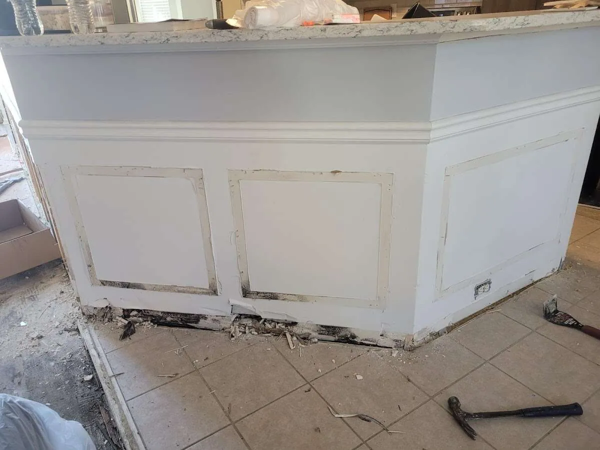 Water damage and mold on kitchen during Sewage Cleanup & Sanitation in Perkasie